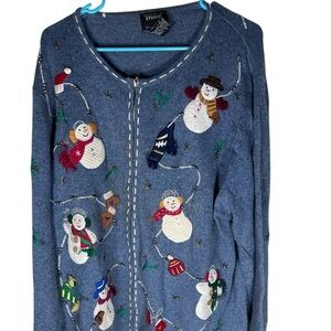 Blue Cardigan Snowman Women's Holiday Christmas Sweater Size 3X